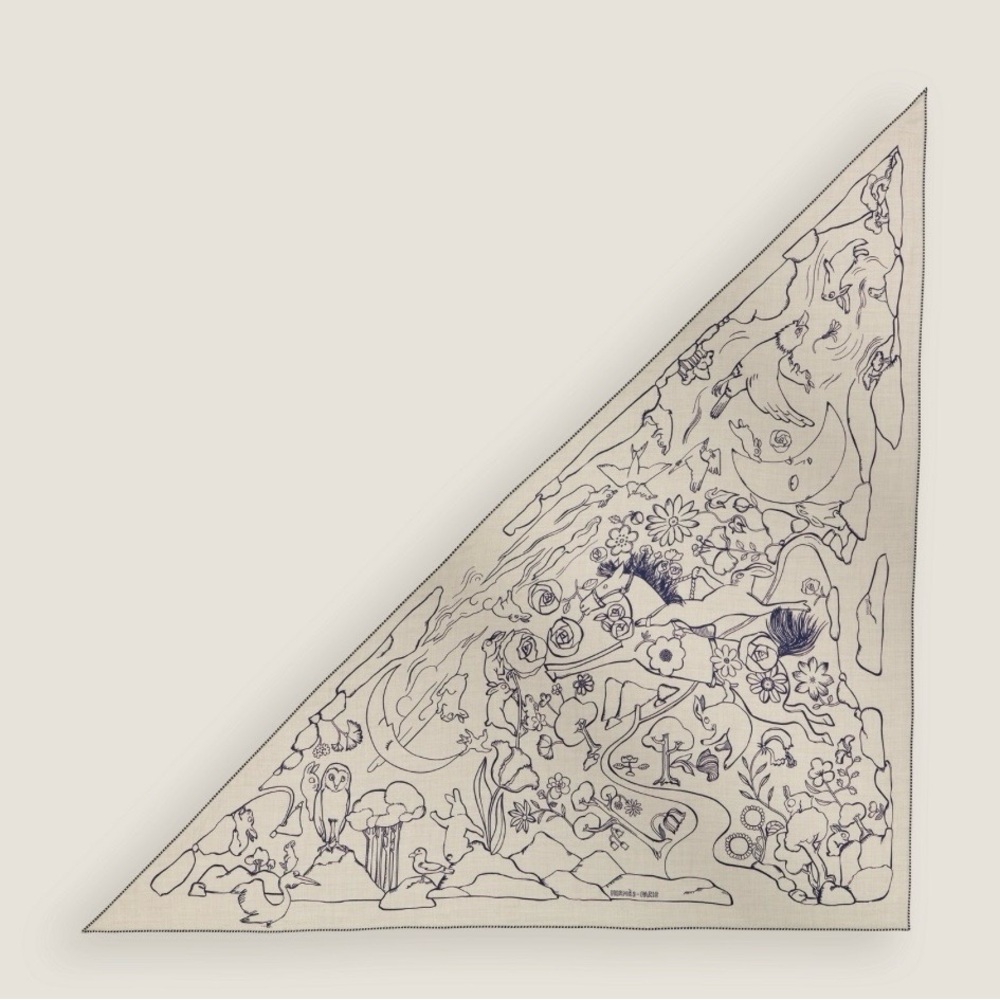 Brand new Hermes Mille et Un Lapins triangle cashmere scarf